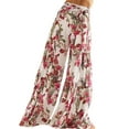 thumbnail image 1 of SAYOO High Waist Flared Wide Leg Pants for Women Floral Printed , Casual Loose Straight Beach Trousers, 1 of 7