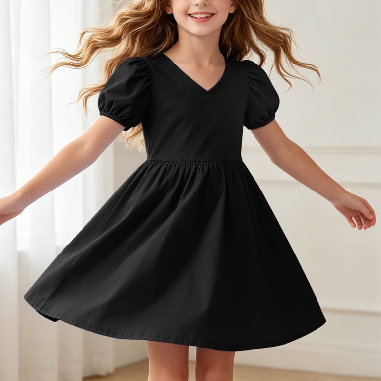 Gubotare Tutu Dresses for Toddler Girls Toddler Girl Dress Print Ruffle Long Sleeve Casual Dress 5T 6T (Black,5-6 Years)