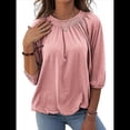thumbnail image 1 of Camiseta de Cuello Redondo para Mujer, Blusa de Algodón de Media , Mangas 3/4, Informal, Holgada, Plisada, Básica. Rosa XXL, 1 of 7