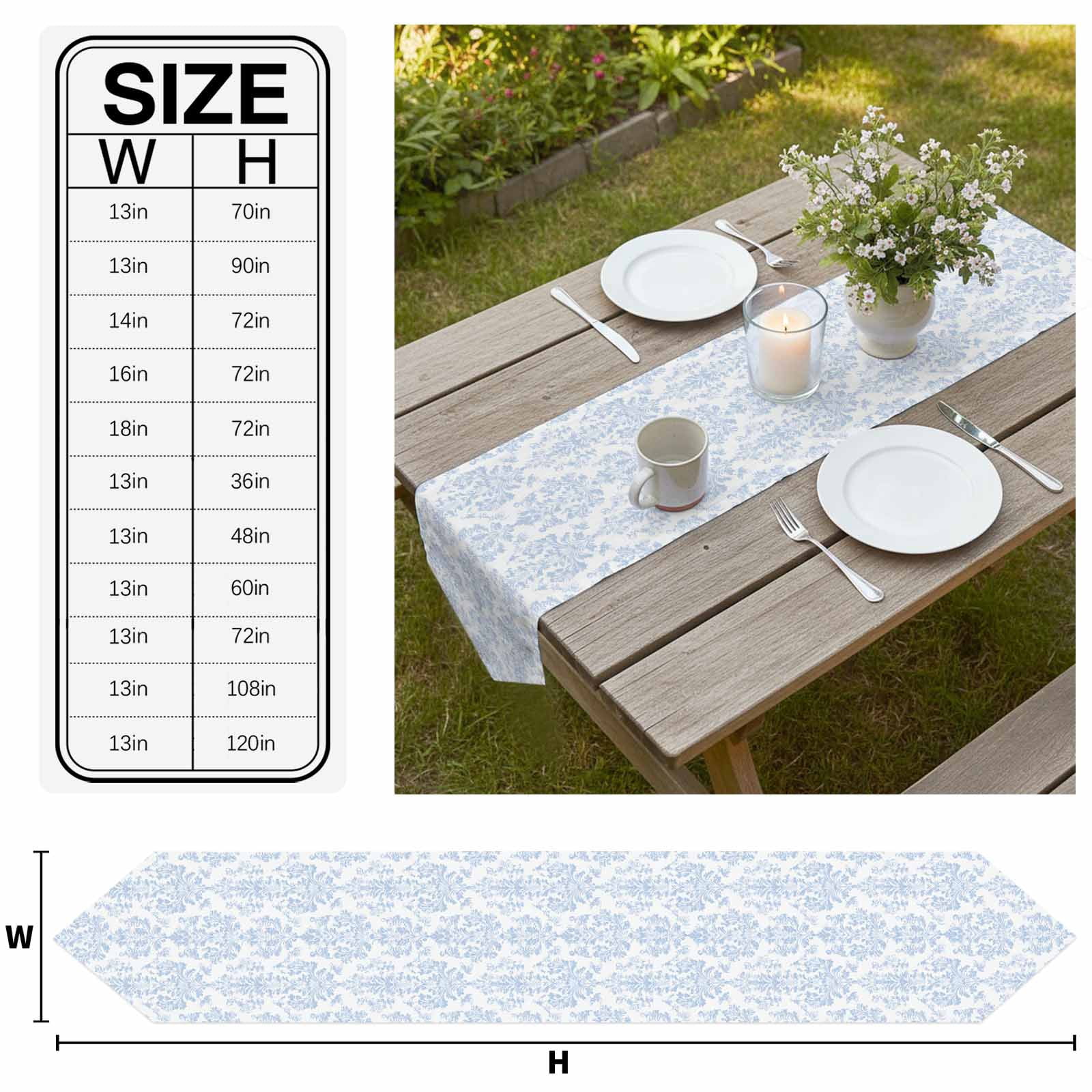 Blue Boho Floral Table Runner Linen Burlap Table Runner 72 Inches Long Farmhouse Middle Century Flowers Dresser Scarves for Kitchen Island Coffee Dining Party Wedding Banquet Holiday Decor 18"x72"
