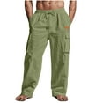 thumbnail image 2 of LADIGASU Men's able Solid Color Retro Multi Pocket Workwear Drawstring Casual Pants, 2 of 6