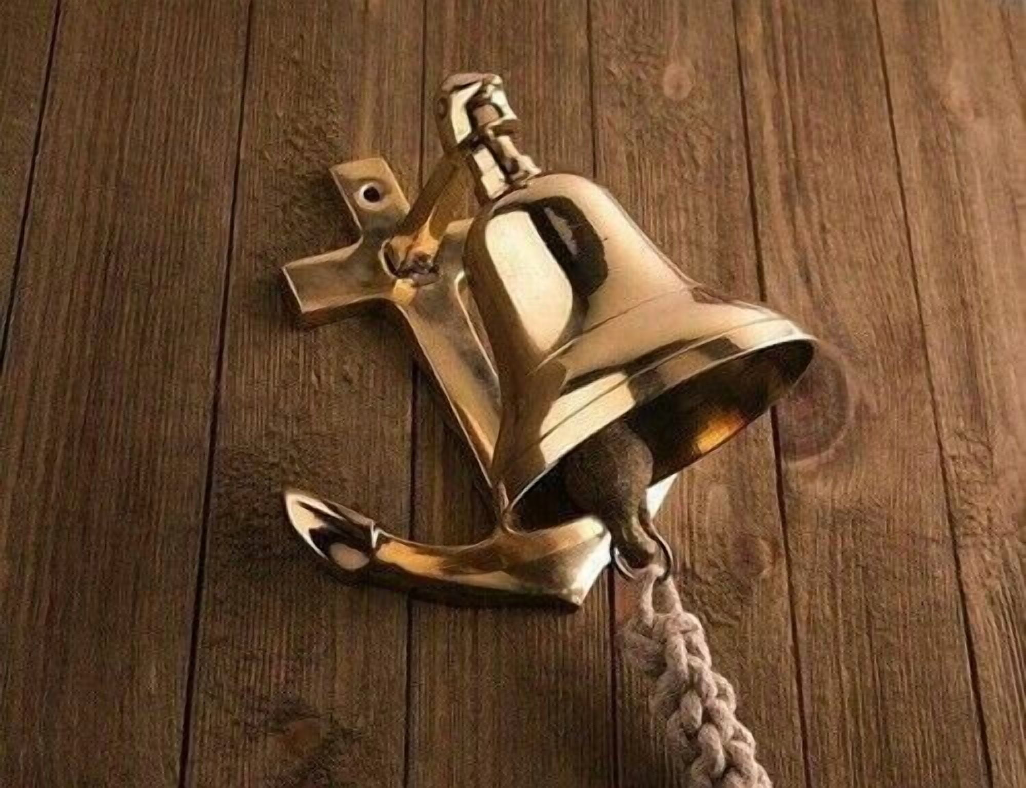 Brass Anchor Ship Bell Rope Nautical Maritime Wall & Door Decor Christmas Bell