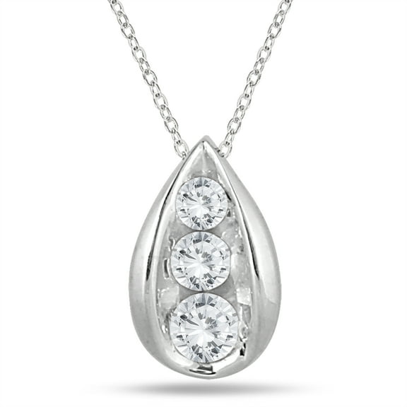 SZUL Women's 1/2 Carat TW Three Stone Diamond Tear Drop Pendant in 14K White Gold (J-K-L Color, I2-I3 Clarity)