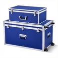 thumbnail image 1 of VEVOR Metal Storage Trunk, Set of 2, Wooden Suitcase Storage Boxes with Padlocks, Large Trunk Includes Casters & 3 Metal Handles, Decorative Store Chest with Lids, Blue, 1 of 9