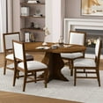 thumbnail image 3 of Harper & Bright Designs Farmhouse Round Dining Table Set with 4 Upholstered Chairs, Wood Extendable Dining Table with Leaf for Extra Seating for Dining Room Kitchen, Brown, 3 of 17