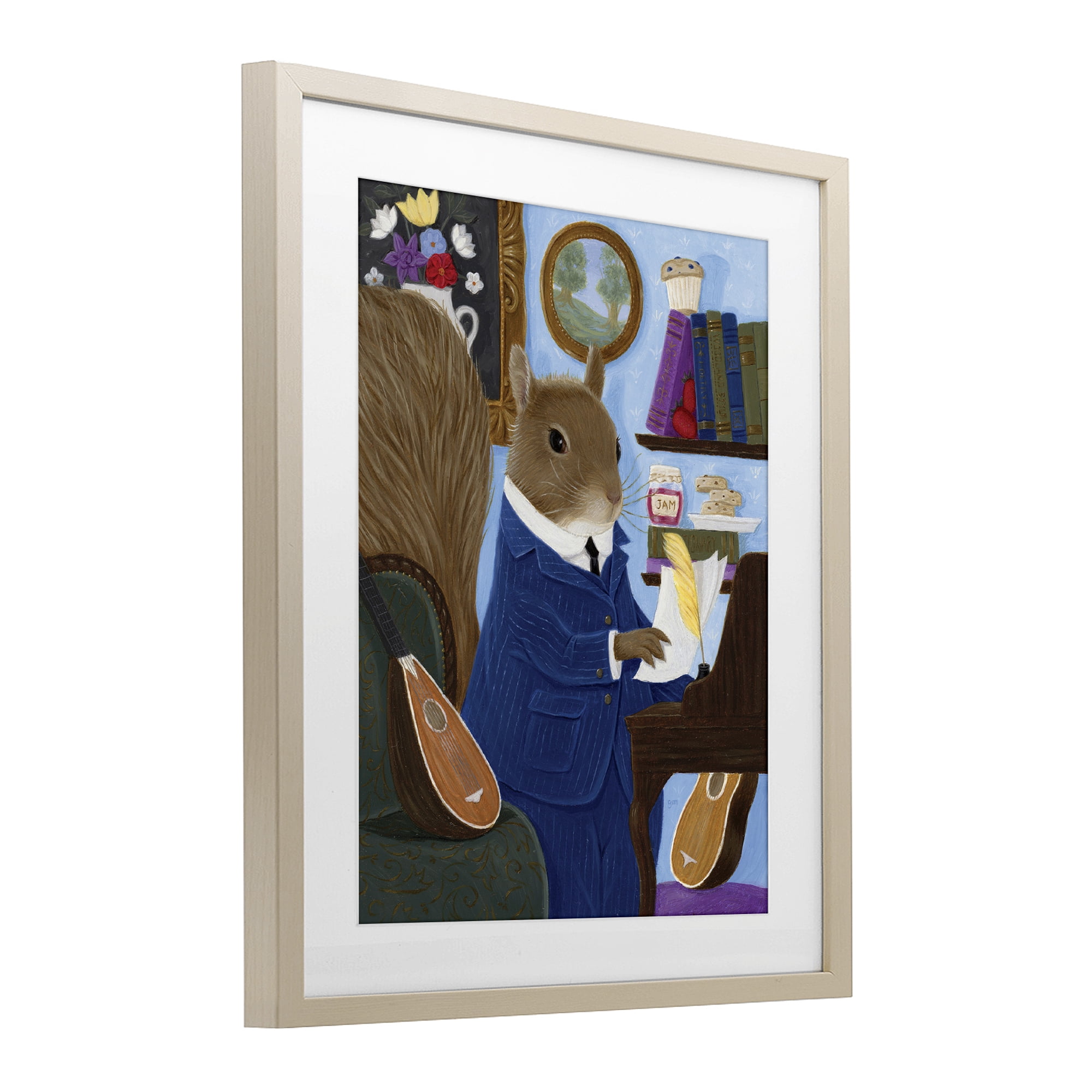 Stupell Industries Gentleman Squirrel Composing Birch Framed Print Under Glass, design by Gina Matarazzo