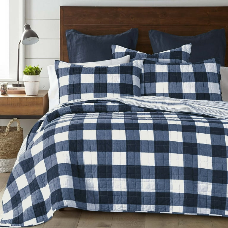 Levtex Home Camden Bedspread Set King Bedspread 120 x 118 in. Two King Pillow Shams 36 x 20 in. Buffalo Check in Navy and Cream