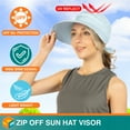 thumbnail image 3 of SUN CUBE Women Sun Hat for Outdoor UV Protection, Wide Brim Sun Hat Ponytail, Convertible Zip-Off Beach Hat Visor for Golf Gardening Pool Travel, Foldable Summer UPF50+ Visor Hat, Light Blue, 3 of 9