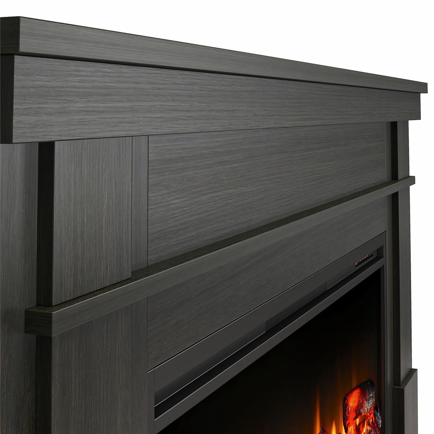 Ameriwood Home Elmcroft Wide Mantel with Linear Electric Fireplace, Rustic Gray
