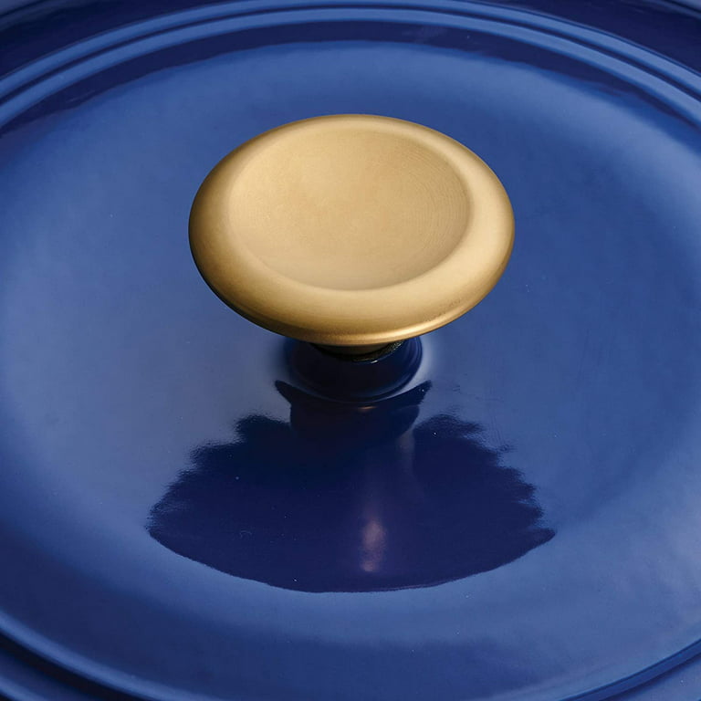 7 Qt Enameled Cast Iron Covered Tall Round Dutch Oven - Classic Blue with  Gold Knob
