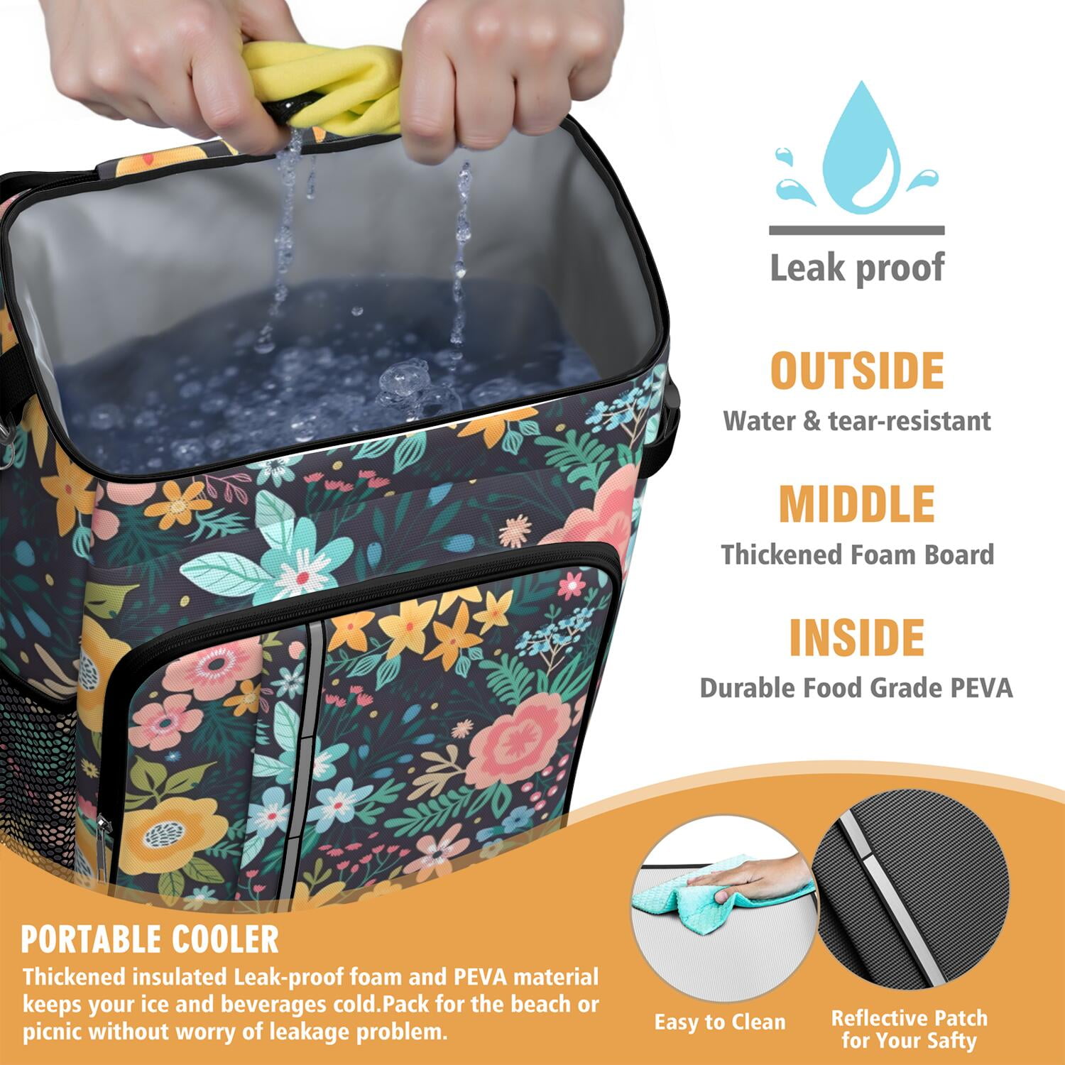 Travel Cooler Bag - Pioneer Flower Floral Print Pattern Camping Beer Cooler Backpack with Bottle Opener- Waterproof Insulated Picnic Backpacks - Cooler Bag for Beach