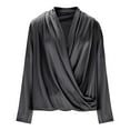 thumbnail image 5 of Atogsazn Women's V Neck Satin Silk Shirt Dressy Casual Long Sleeve Blouse Bussiness Work Tops Outfit Gray M Fashion, 5 of 6