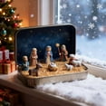thumbnail image 4 of CuiLiyq Mini Nativity Set, Miniature Nativity Scene Set in Decorative Tin Box, Complete Christmas Manger Display with Figures and Animals, Starry Night Background (B), 4 of 9