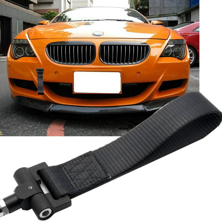 Xotic Tech Black JDM Sporty Tow Hook Adapter with Towing Strap for BMW 1 3  5 6 Series X5 X6, Fit Mini Cooper 