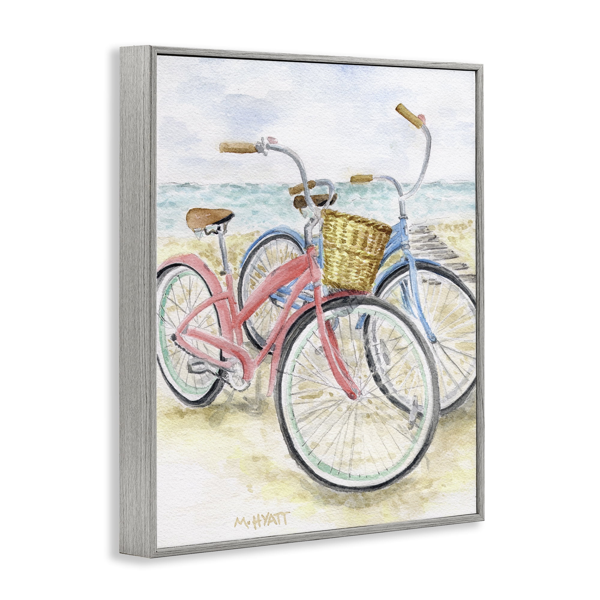 Stupell Industries Beach Bikes Parked Transportation Painting Gray Framed Art Print Wall Art, 24 x 30