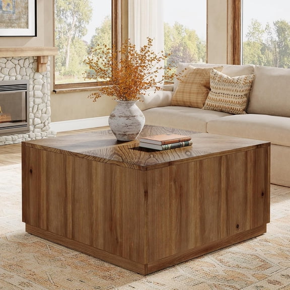 Tribesigns 31.5-Inch Square Coffee Table for Living Room, Farmhouse Solid Wood Center Cocktail Table, Easy Assembly, Brown