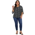 thumbnail image 3 of DARING DIVA Women's Plus 3/4 Sleeve V Neck Chiffon Work Blouse 2X Black, 3 of 6