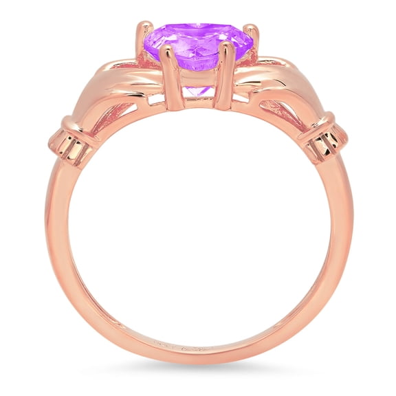 1.06 ct Heart Cut Natural Amethyst Claddagh Engagement Ring for Women in 18K Rose Gold