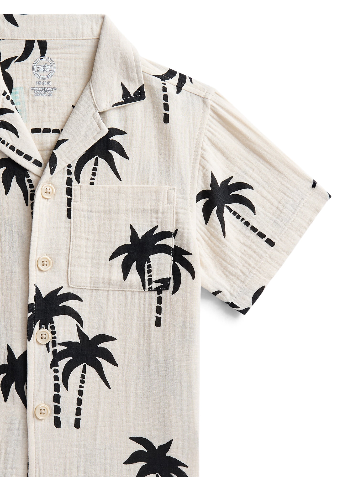 Wonder Nation Boys' Cotton Gauze Button Front Shirt with Short Sleeves, Sizes 4-18 & Husky