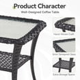 thumbnail image 4 of PARKWELL Outdoor Coffee Table with Glass Top and Storage Wicker Patio Table Outdoor Dining Table,Black, 4 of 6