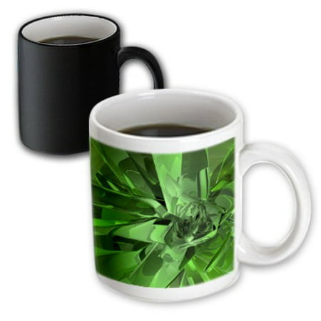 3dRose Green Abstract abstract fractal digital work of reflecting green glass and metal, Magic Transforming Mug, 11oz