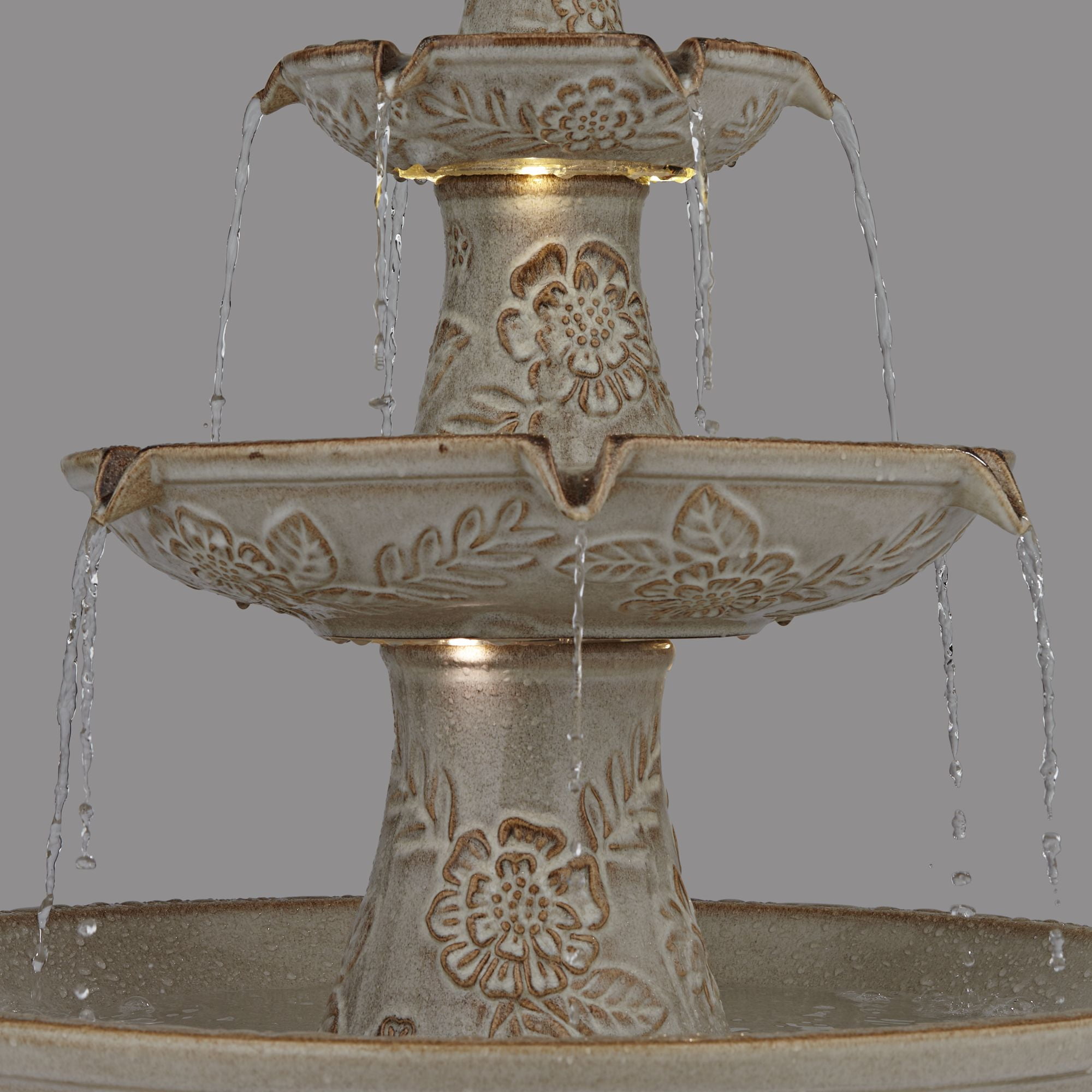 Formentera 45" High Large Italian Outdoor Decor Ceramic Floor Fountain with Light LED 3-Tier Outside Garden