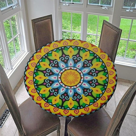 

Fitted Table Cover Polyester Waterproof Round Tablecloth For Dining Room
