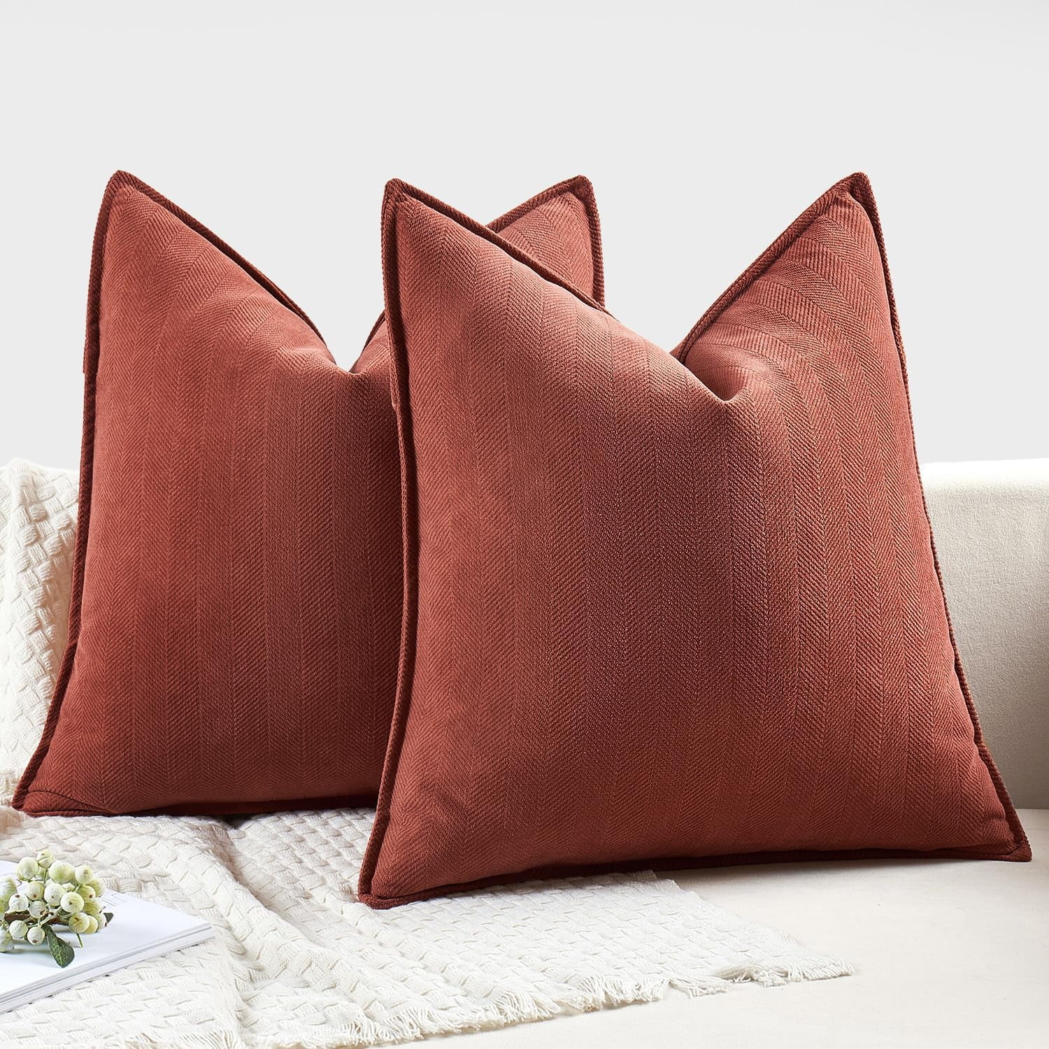 Pack of 2 White 20x20 Inch Decorative Pillow Covers Soft Chenille Couch Throw Pillows Farmhouse Cushion Covers for Sofa Bedroom Living Room