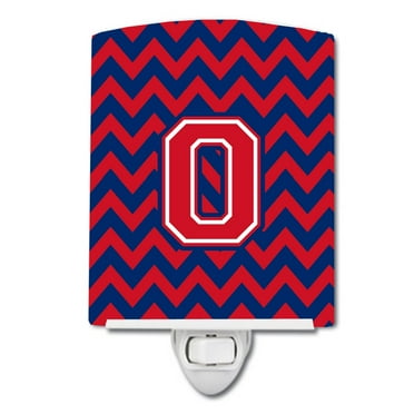 Caroline's Treasures CJ1054-OCNL Letter O Chevron Yale Blue and Crimson Ceramic Night Light, 6x4x3", multicolor