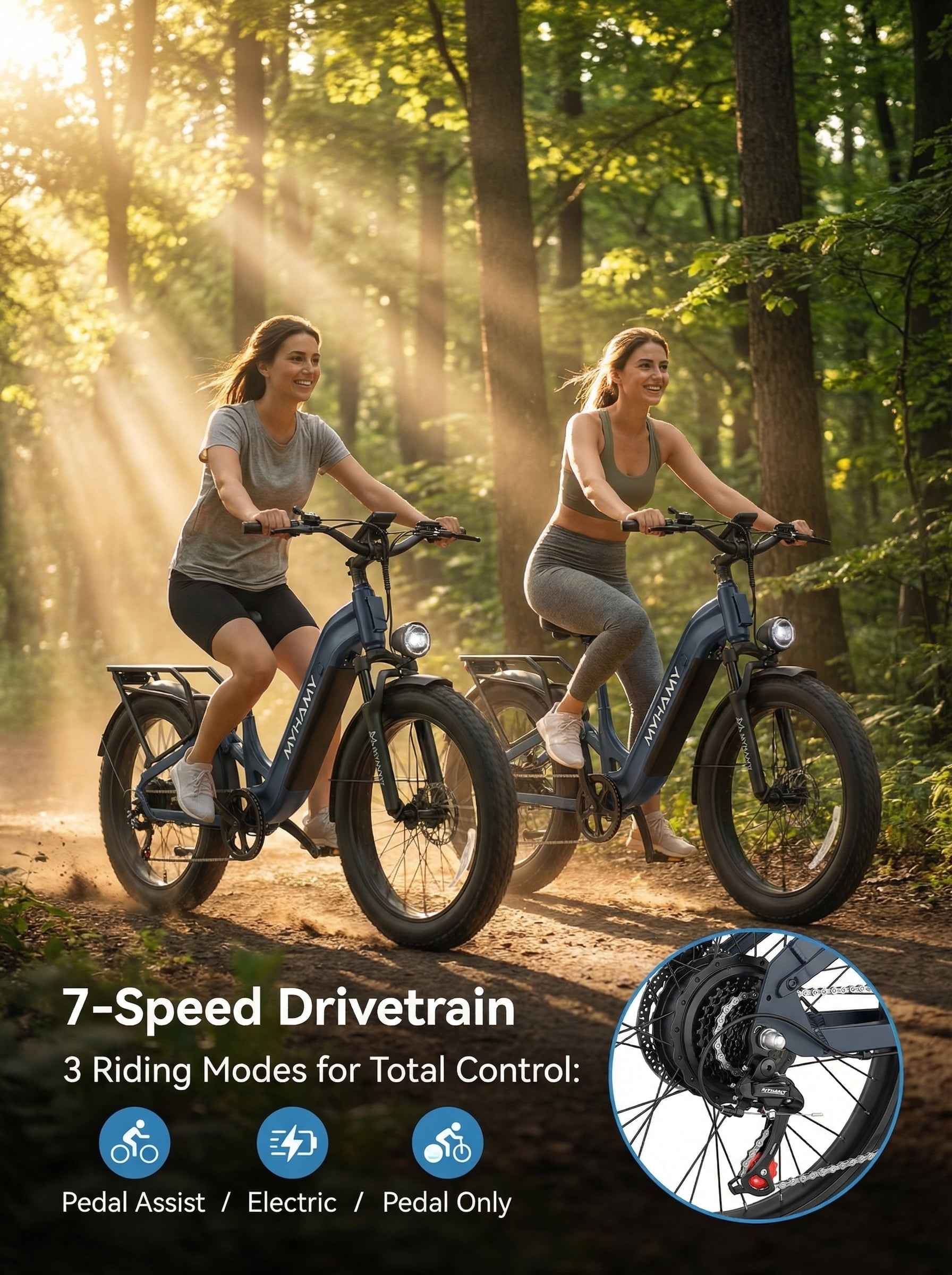 2000W Peak Electric Fat Tire Bike for Adults, 28MPH Ebike, 48V 18Ah Battery, 80 Miles Max Range, 24"x3.0" All-Terrain E-Bike for Snow/Sand/Off-Road, Full Suspension, 7-Speed, 11" Extra-Wide Seat