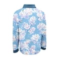 thumbnail image 4 of Women's Polka Dot Denim Patchwork Button Down Shirt Long Sleeve Lapel Blouse Loose Fit Casual Top, 4 of 4