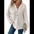 thumbnail image 1 of Sudadera con Capucha de Larga de Punto Gofre para Mujer, con Cordón, Botones, Cuello en V, Informal, con Capucha. XS, 1 of 9