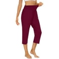 thumbnail image 4 of Huankd Capri Pants For Women Wide Leg Yoga Pants Plus Size Petite Pants High Waisted Dress Pants Loose Dressy Casual Cropped Pants Stretchy Summer Tummy Control Leggings With Pocket Wine 3XL, 4 of 5