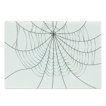 

Spider Web Cutting Board Close up Cobweb Design Monochrome Design Elements Catching Network Fear Decorative Tempered Glass Cutting and Serving Board Large Size Grey Black White by Ambesonne