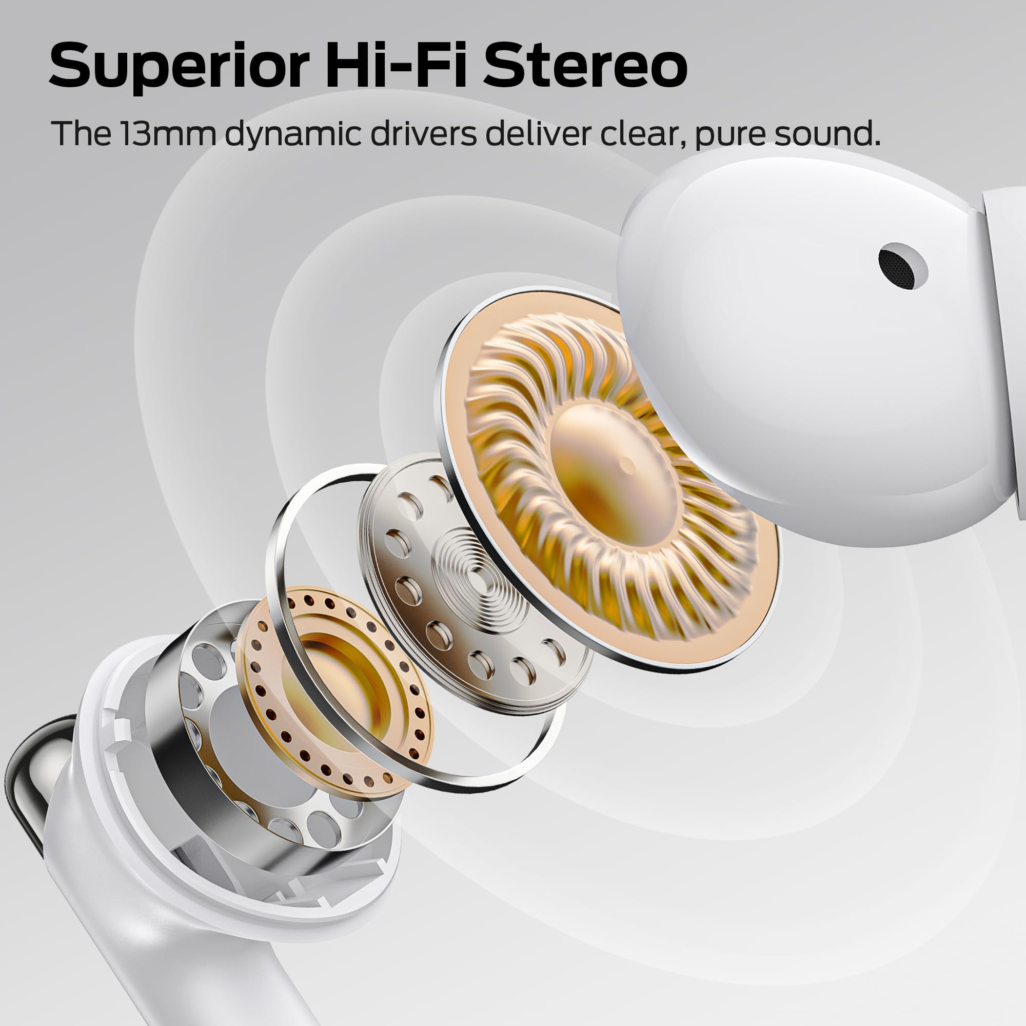Monster Wireless Earbuds， Bluetooth 6.0 Stereo Headphones with Noise-Cancelling Mic and LED Display, Built-in Mic for Clear Calls, Waterproof Design for Sports, White
