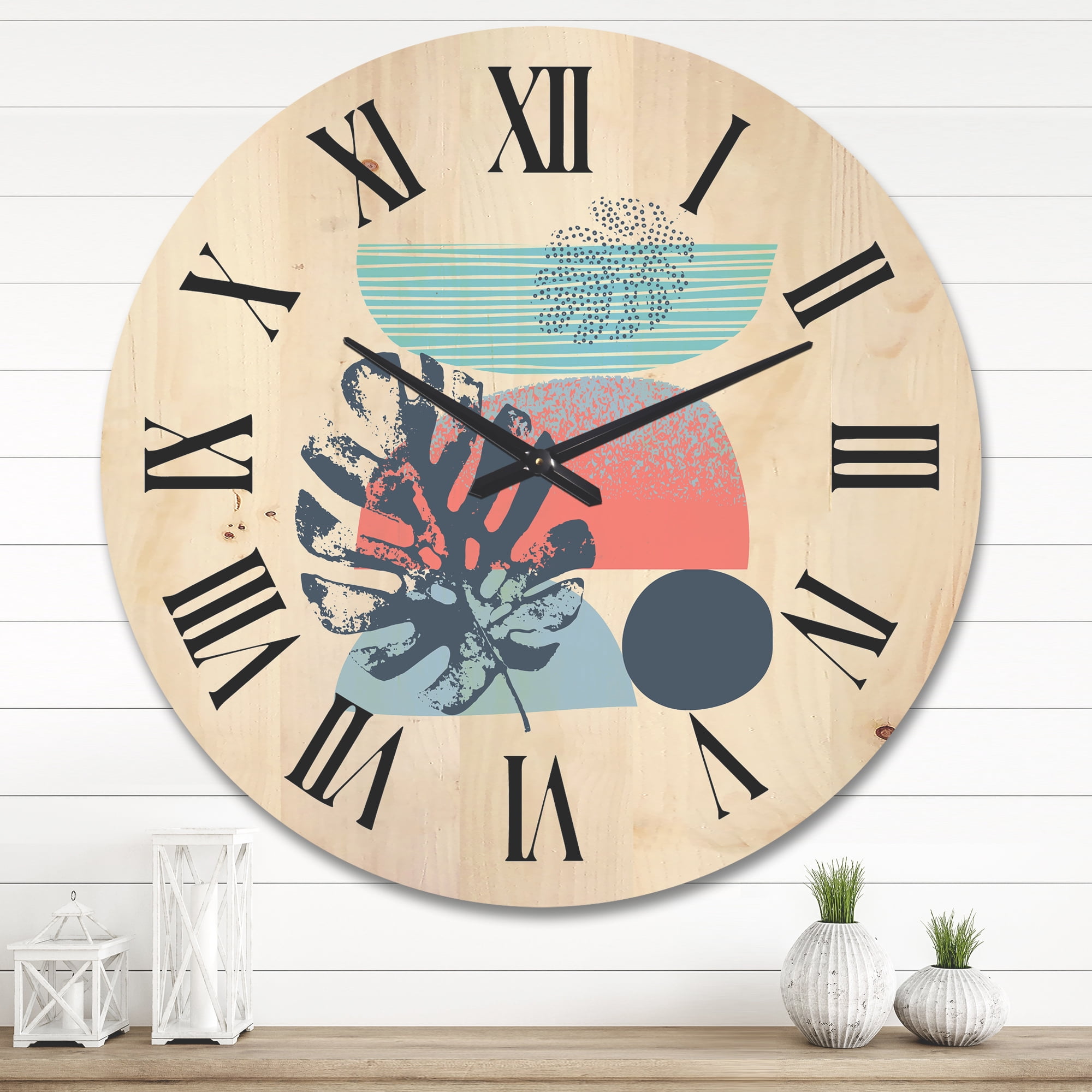 Designart 'Abstract Colorful Geometric Art Collage IV' Modern Wood Wall Clock