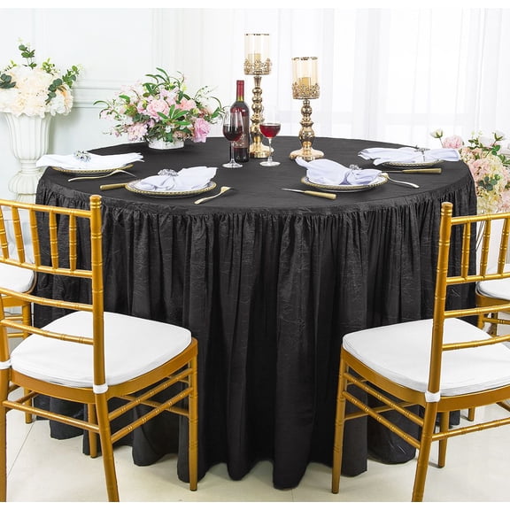 Wedding Linens Inc. 60"W x 30"H Round Ruffled Fitted Crushed Crinkle Taffeta Tablecloth Table Cover Linens With Skirt - White