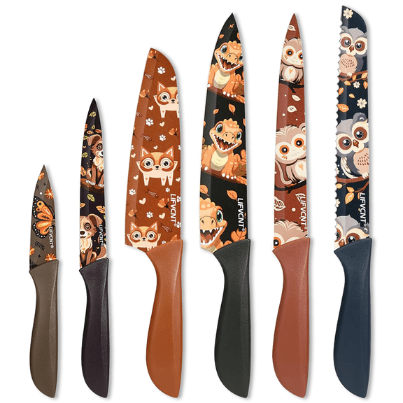 LIFVCNT 6 Piece Animal Pattern Kitchen Knife Set, German High Carbon Stainless Steel Knives Sets Dishwasher Safe, Perfect Gifts for Kitchen