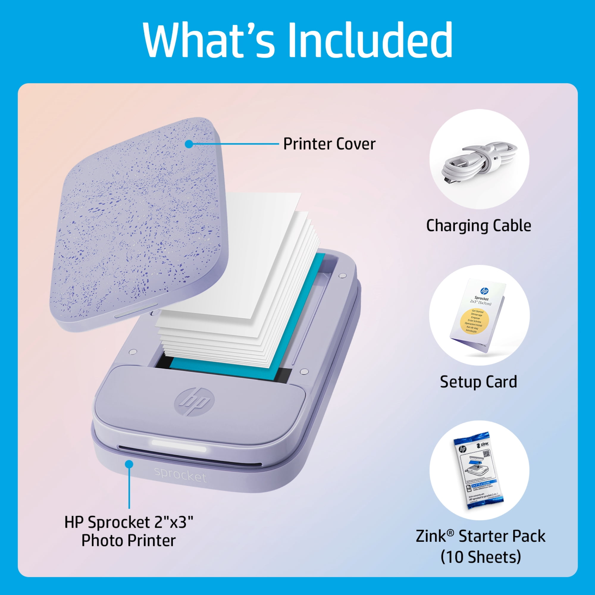 HP Sprocket Compact Portable Photo Printers, with Accessories Included, Purple, 1 Count, 1 Pack