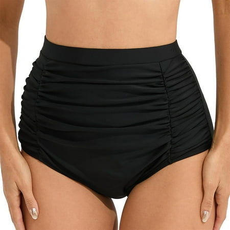Women s High Waist Ruched Swim Bottoms Comfy Quick-dry Bikini Bottoms Beach Swimsuits Underpants Panty Shorts (Small  Black)