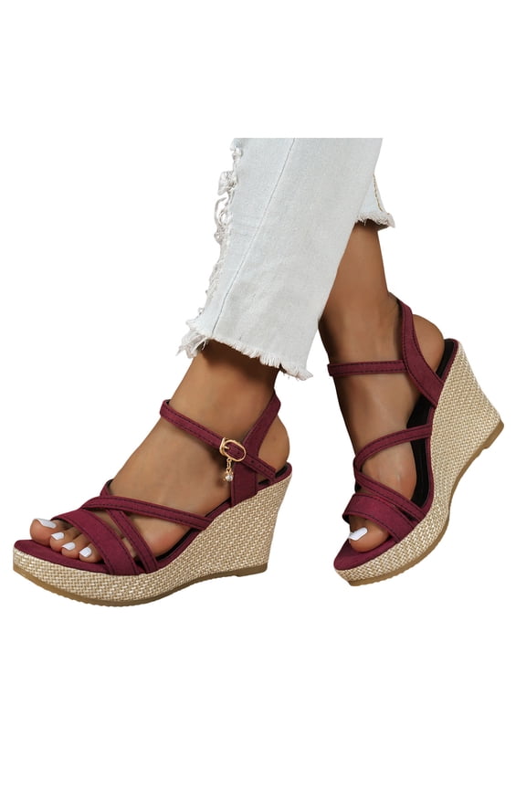 Platform Wedge Sandals for Women Cute Bow Casual Dressy Shoes Non Slip High Top Wedges Party Sandal Ladies Evening Prom Shoe Red 7.5