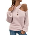 thumbnail image 1 of Xuanfei Women Crossover Neck Cold Shoulder Long Sleeve Solid Color Knit Sweater, 1 of 7