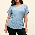 thumbnail image 5 of Staron Plus Size Tops for Women Eyelet V Neck Short Sleeve Casual Loose Blouses Summer Beach Vacation Tshirts, Light Blue 3XL, 5 of 7