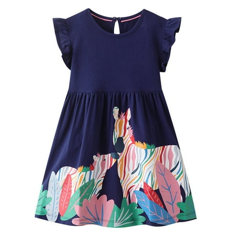

Toddler Baby Kids Fly Sleeve Cartoon Print Dresses Princess Dress Outfits Baby Girl Clothes