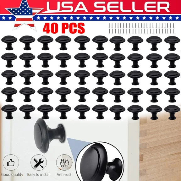 40X Black Round Kitchen Cabinet Knobs Door Drawer Hardware Cupboard Handle Pulls