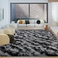 thumbnail image 4 of Janvonne 6x9 Fluffy Area Rug for Bedroom Living Room, Soft Fuzzy High Pile Shaggy Carpets for Nursery Kids Room Dorm, Home Decor, Tie-dye Stripes in Black and Grey, 4 of 8
