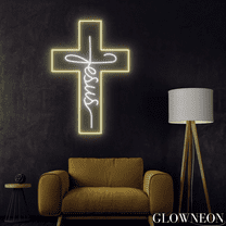 Glowneon Jesus Cross Neon Sign, Jesus Led Sign, Christian Wall Decor