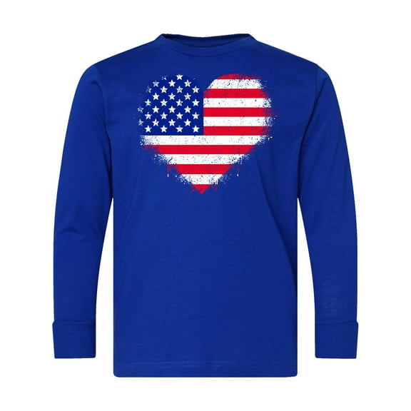 Inktastic Grunge Patriotic Heart Long Sleeve Youth T-Shirt