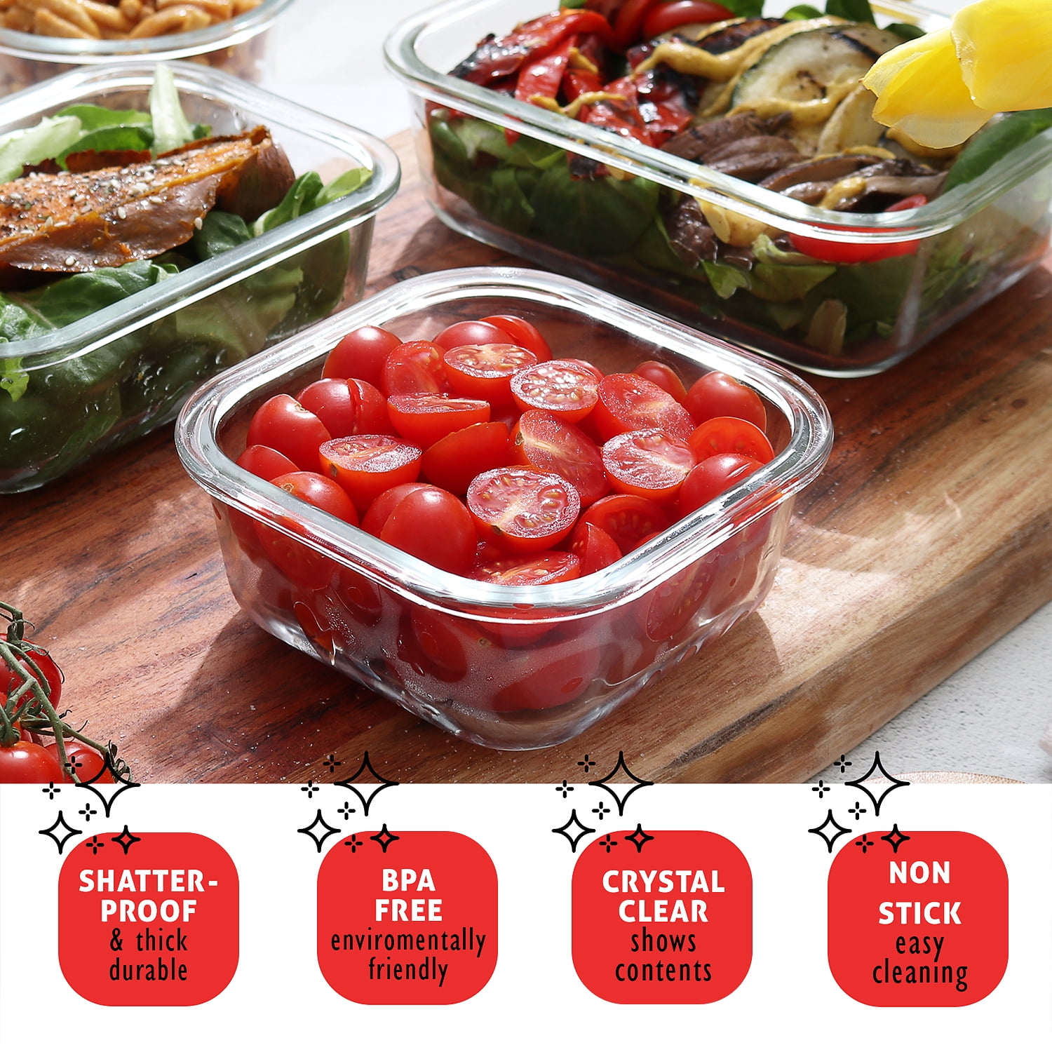 Lammaloe 32 Piece Glass Storage Containers with Lids Airtight, Leakproof, Glass Meal Prep Containers, Oven, Microwave, Freezer Safe