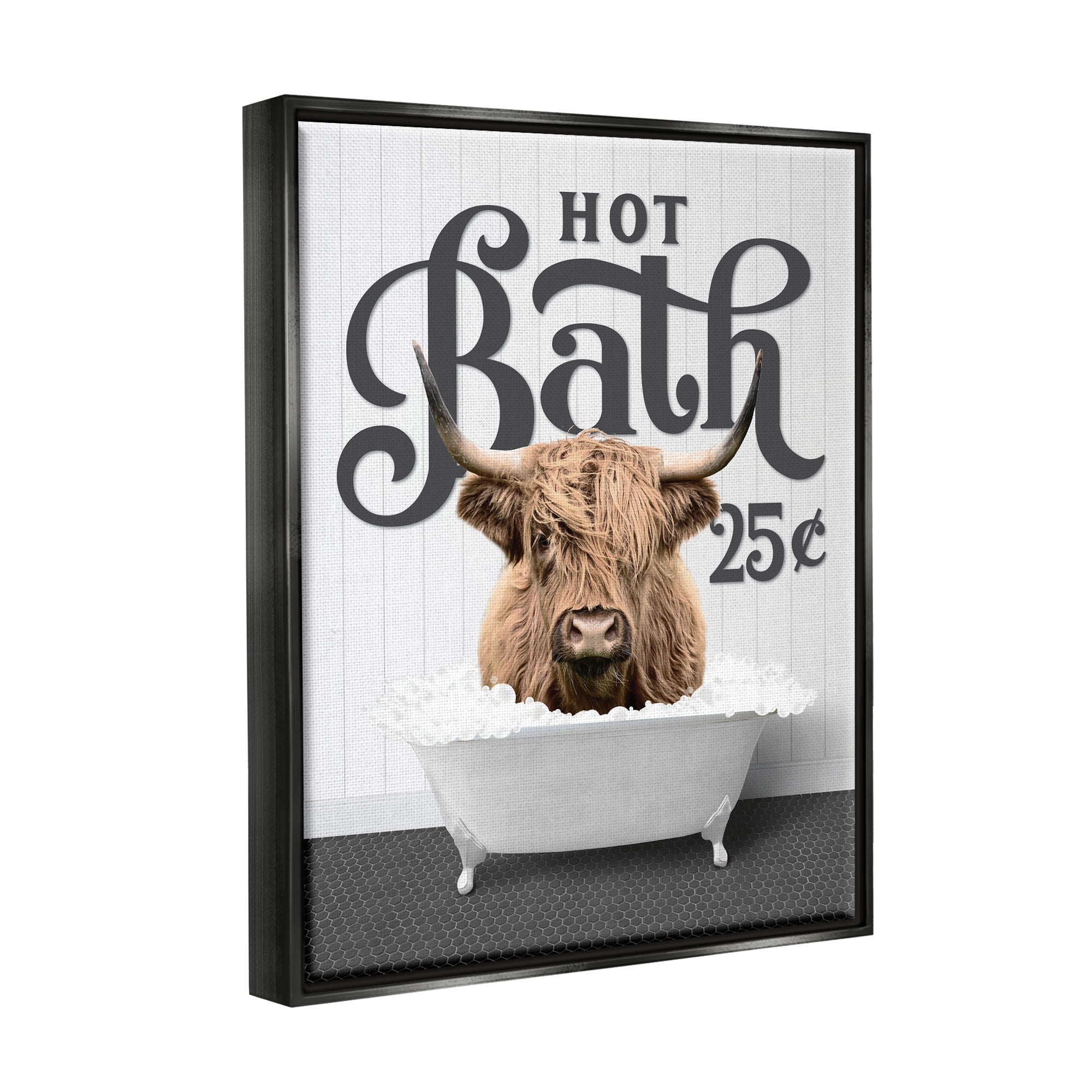 Stupell Industries Hot Bath Cattle Animals & Insects Painting Black Floater Framed Art Print Wall Art, 17 x 21
